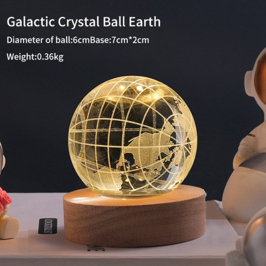 KloudGlow Luminous Crystal Ball: Enchanting Galaxy Night Light with 3D Laser-Carved Earth Design