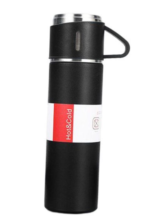 Stainless Steel and Vacuum Flask Bottle - Black (Set of 3 Cups)_0