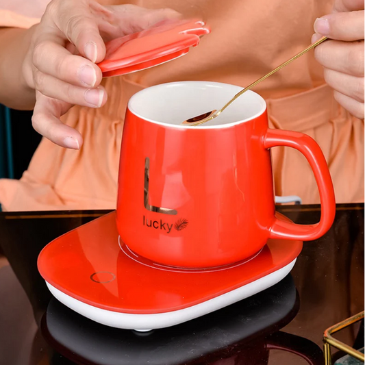 KloudWarm Electric Coffee Warmer Coaster and Mug Set - Red