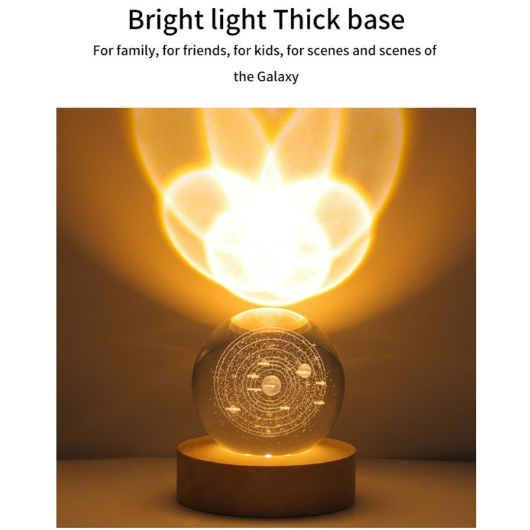 KloudGlow Luminous Crystal Ball: Enchanting Galaxy Night Light with 3D Laser-Carved Solar System Design