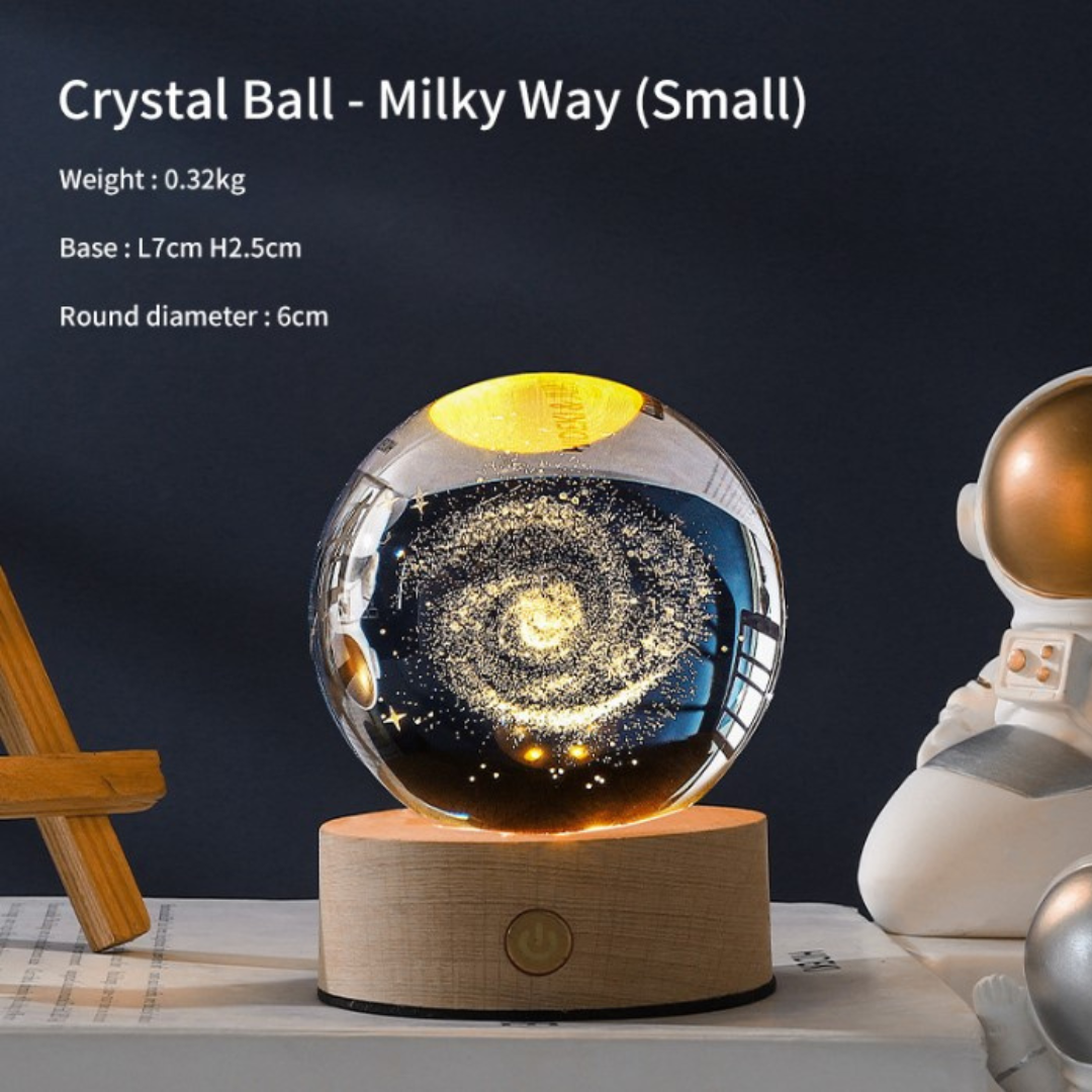 KloudGlow Luminous Crystal Ball: Enchanting Galaxy Night Light with 3D Laser-Carved Milky Way Design