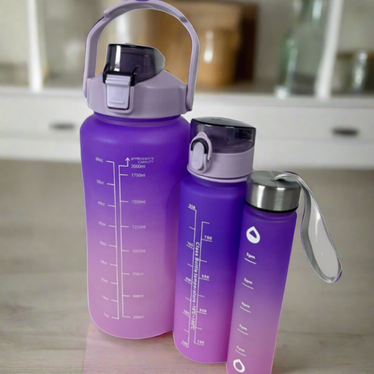 Motivational Water Bottles - Set of 3 -Purple/Pink (2Ltr/700Ml/300Ml)