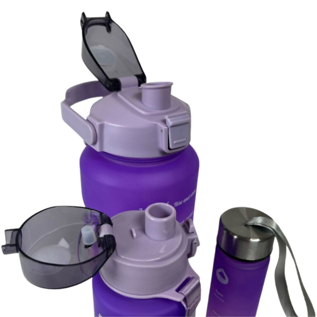 Motivational Water Bottles - Set of 3 -Purple/Pink (2Ltr/700Ml/300Ml)