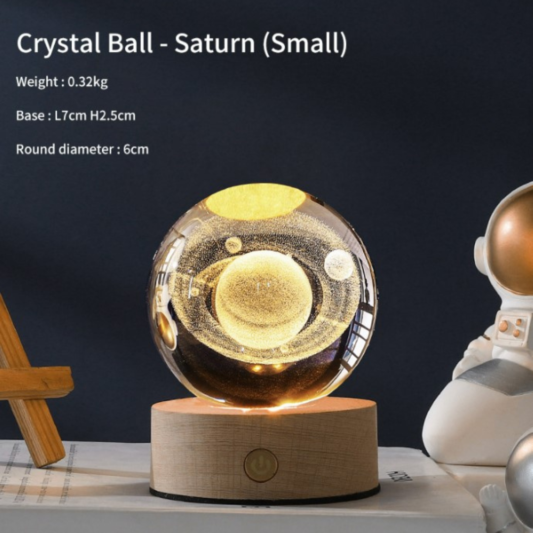 KloudGlow Luminous Crystal Ball: Enchanting Galaxy Night Light with 3D Laser-Carved Saturn Design