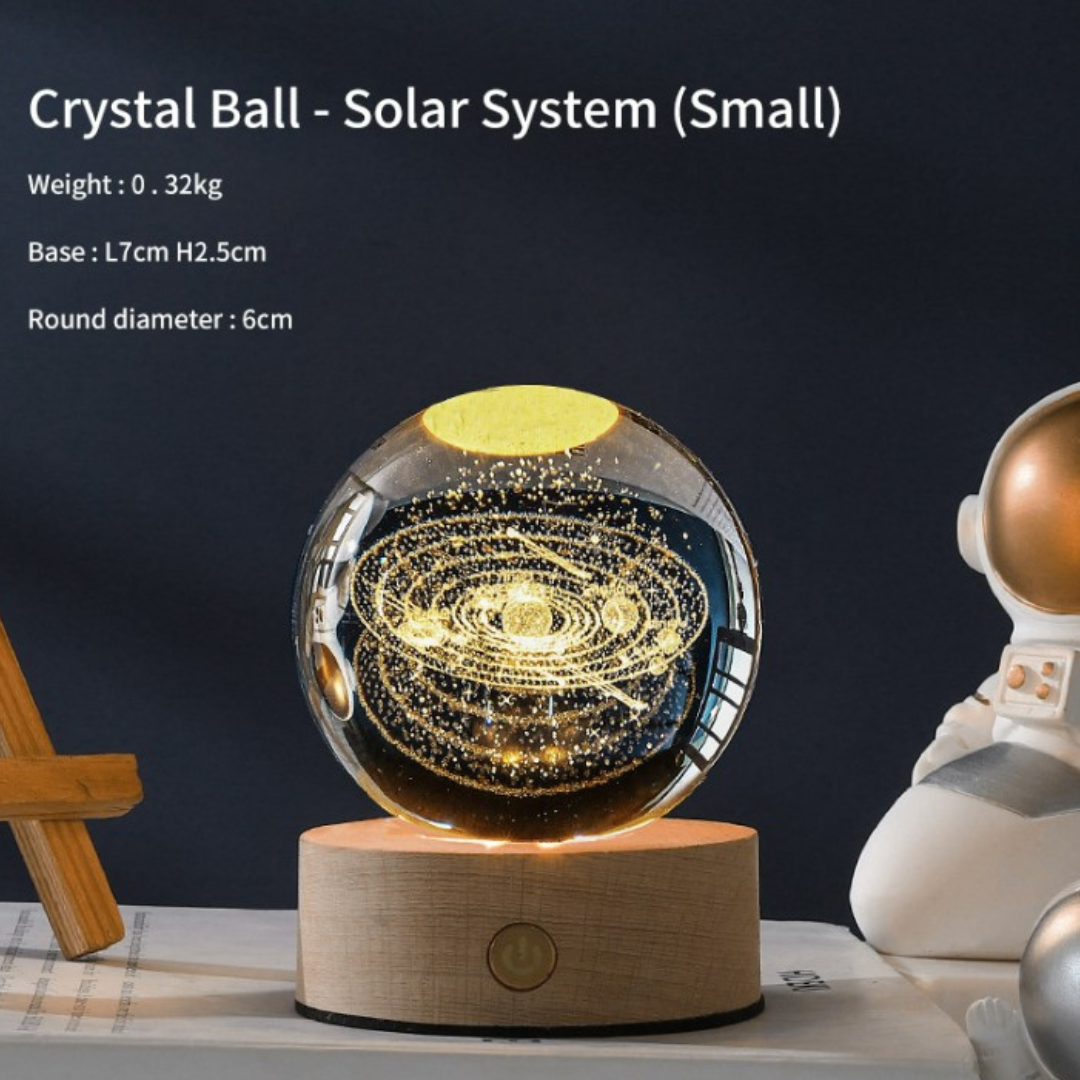 KloudGlow Luminous Crystal Ball: Enchanting Galaxy Night Light with 3D Laser-Carved Solar System Design