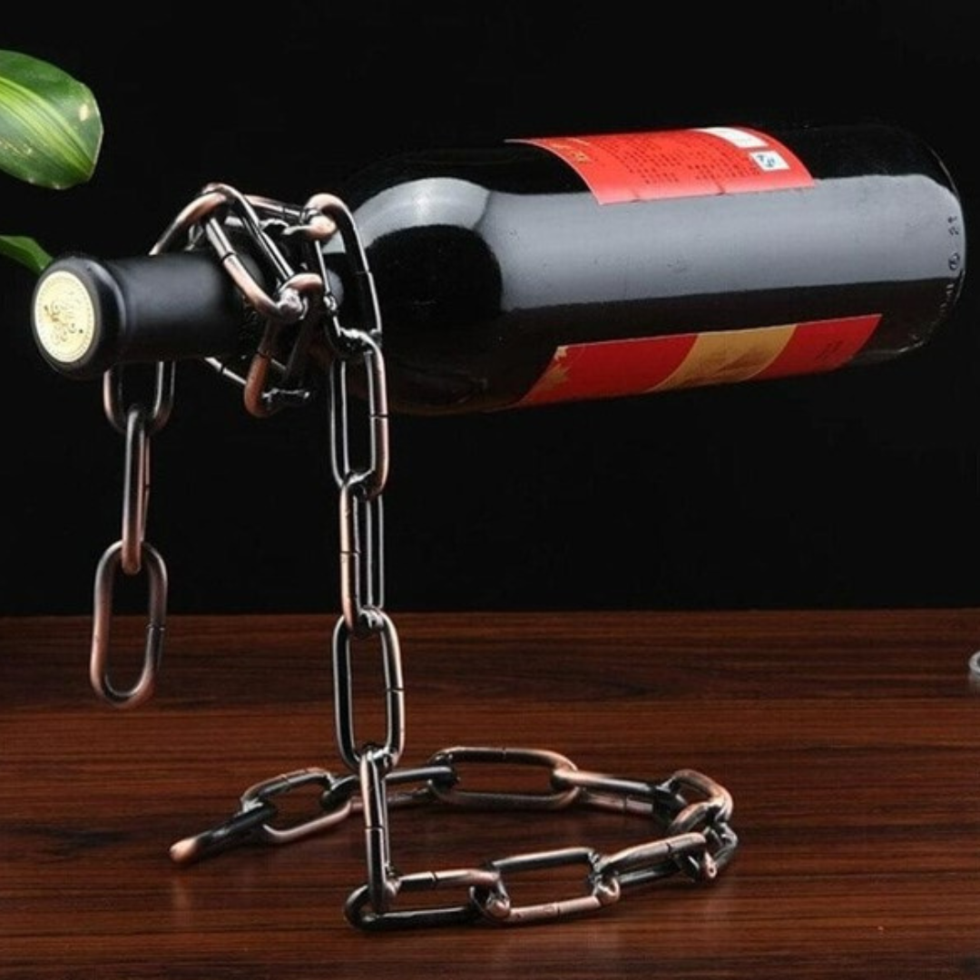 Multifunctional Metal One Bottle Wine Display Racks Stand Holder - Bronze Chain Design